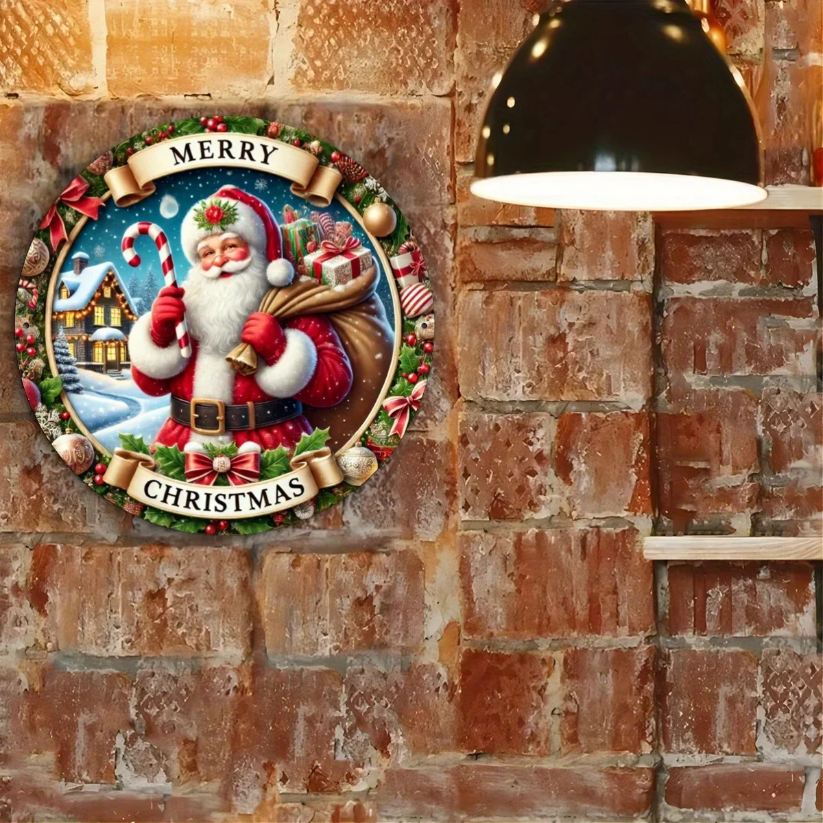 Retro Festive Santa Theme 2D Wooden Disk Furniture Hanging Decor Bedroom Living Room Porch Christmas Home Decor Moving Gift