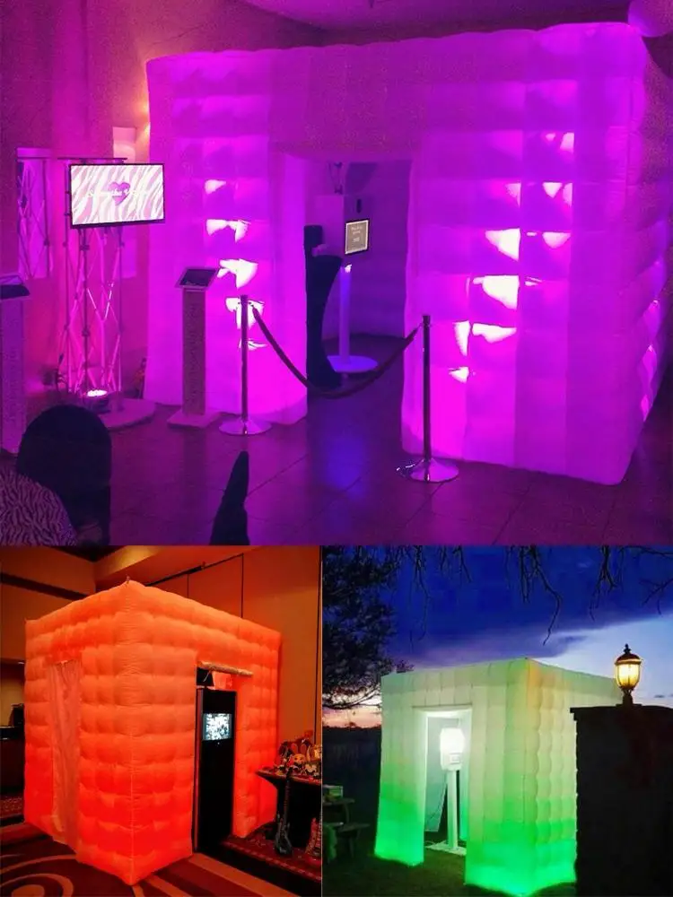 Portable Selfie Inflatable Photo Booth With Built-In Blower LED Light Wedding Party Cabin House Cube Tent For Sale