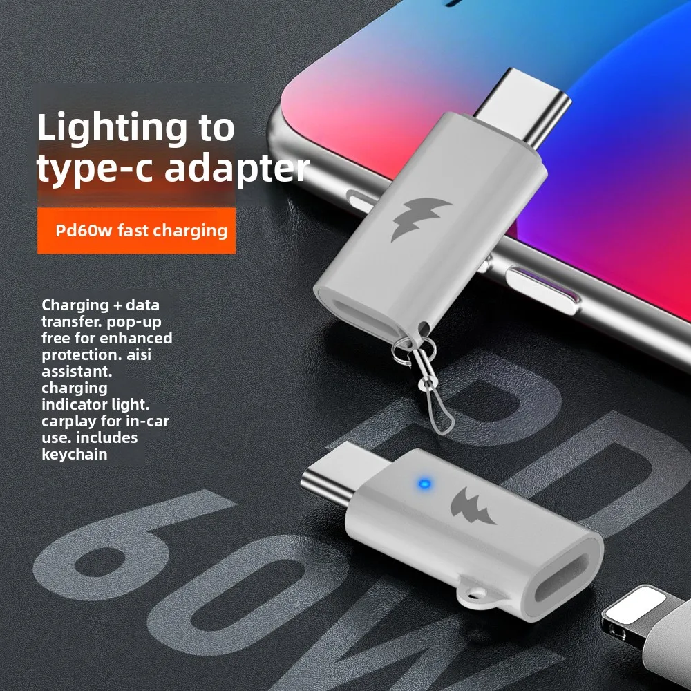 

60W Charging & Data Transfer Type-C Adapter with Chip, Type-C to Lightning Converter