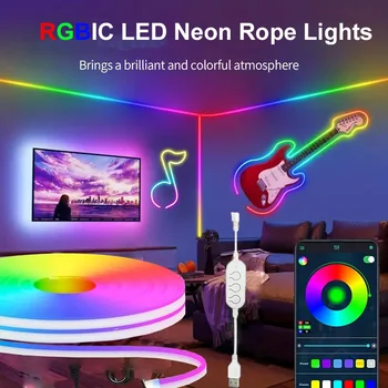 Elastyczna taśma neonowa LED RGBIC z aplikacją synchronizacji muzyki Podświetlenie telewizora do świątecznego wystroju Halloween Boże Narodzenie Światło otoczenia