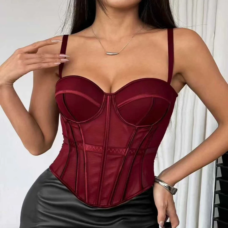 YANFENPRO Haut bustier corset structuré côtelé pour femme, haut cami rembourré, style moulant, streetwear, club, décontracté, quotidien, crop top