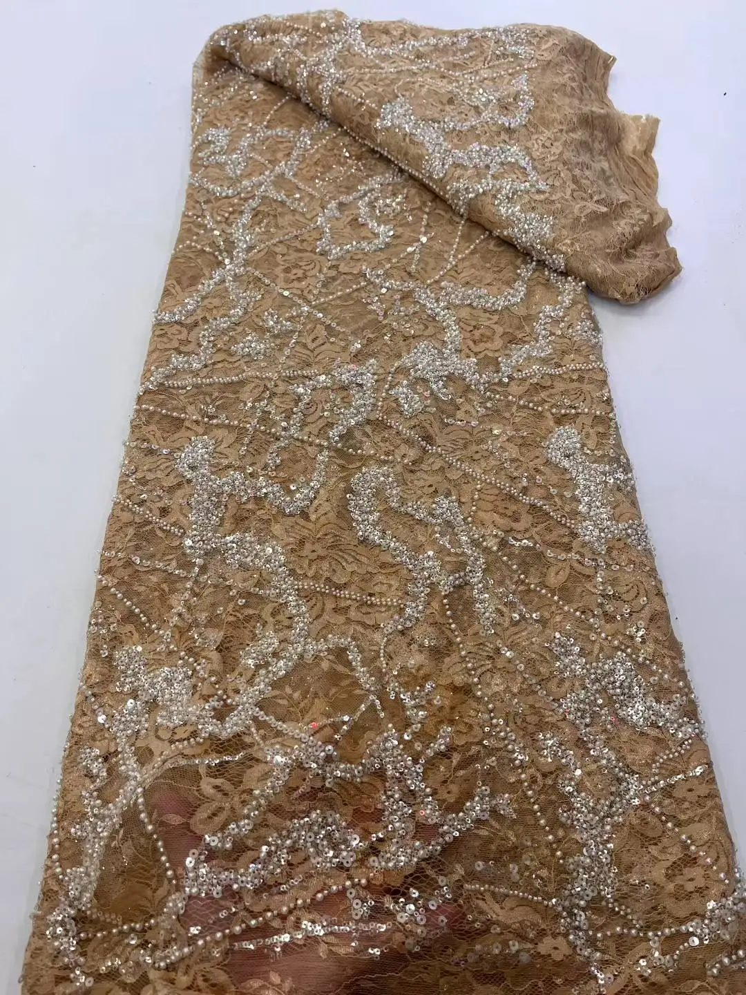 

Великолепное французское жемчужно-белое 3D кружево с блестками, 2025 г., высококачественная сетка 5 ярдов, африканская кружевная ткань, нигерийское женское свадебное платье