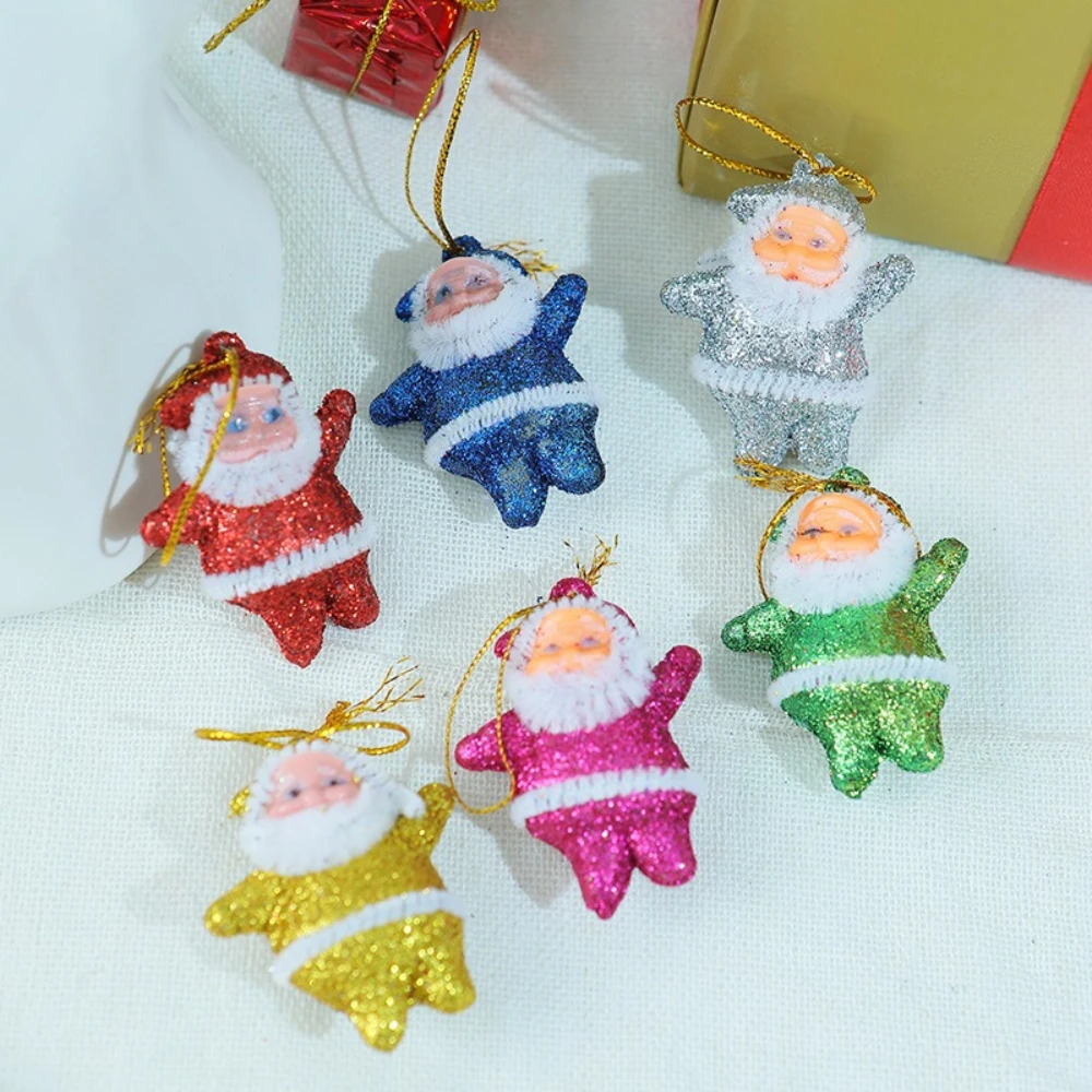 6 Pieces Mini Santa Claus Pendants Holiday Party Christmas Tree Decoration Pendants Colorful Gold Powder Christmas Dolls