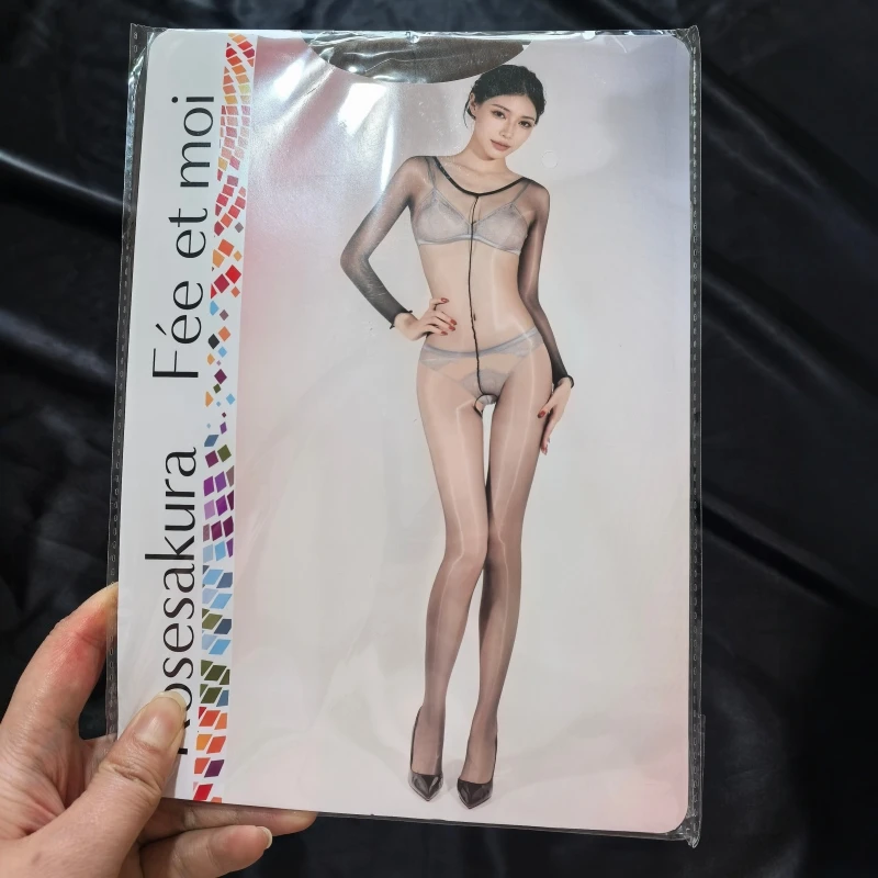 

1D Oil Glossy Transparent Full Body Stockings With Retail Packaging Women Sexy Open Crotch Bodysuits Erotic Cosplay Costumes