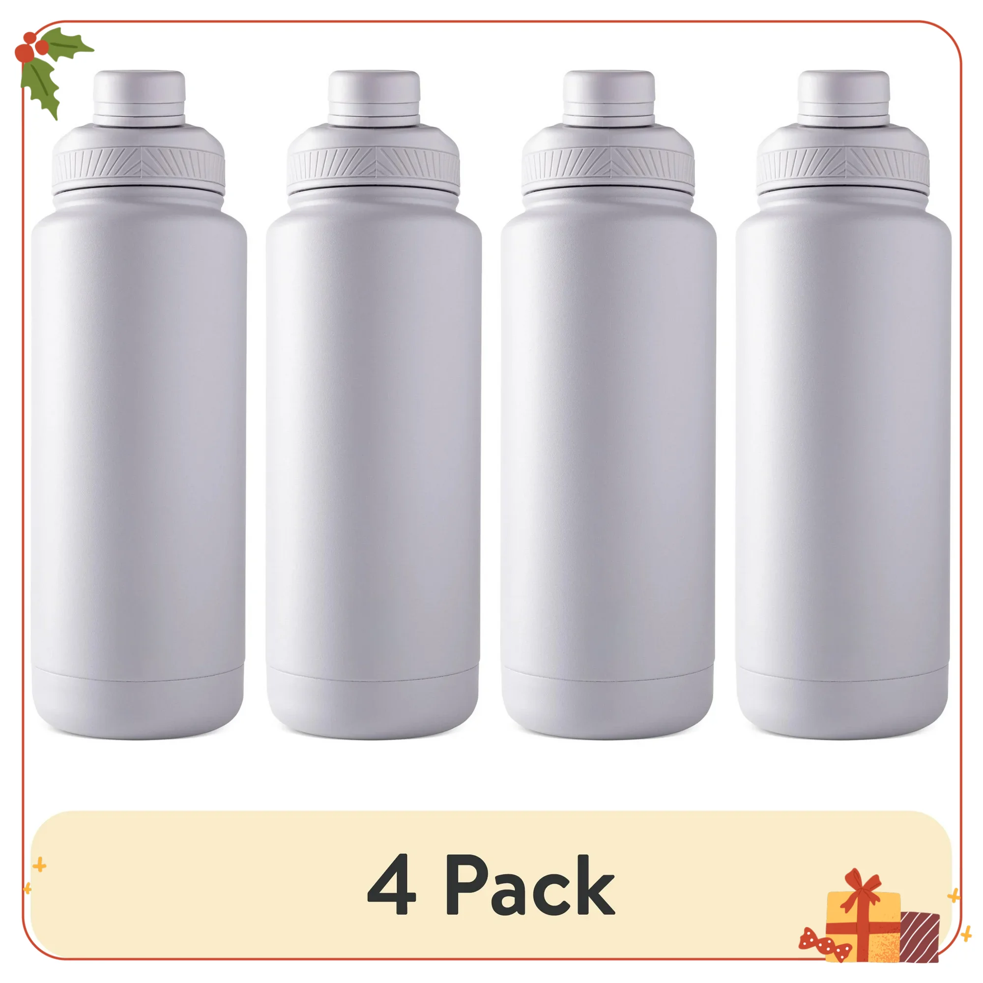 

4-Pack 40oz Stainless Steel Water Bottles, Gray Blue Vacuum Insulated, Leakproof for Gym, Hiking & Travel