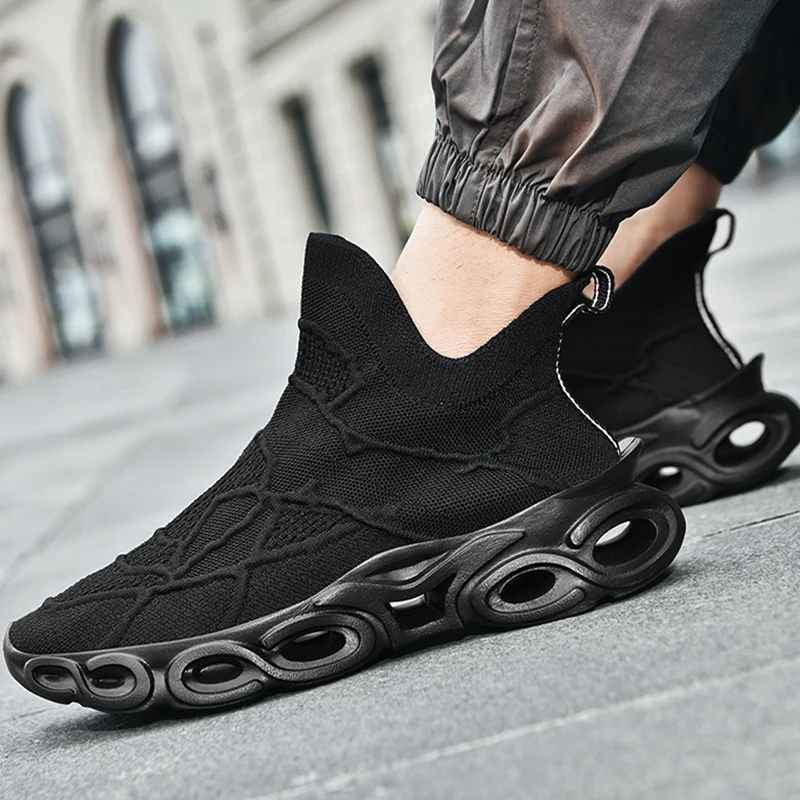 Mens Running Casual  Sneaker Shoes Male Blade High Top Slip On Socks Shoe Bare Foot Breathable Comforatble Man Tennis FootWear