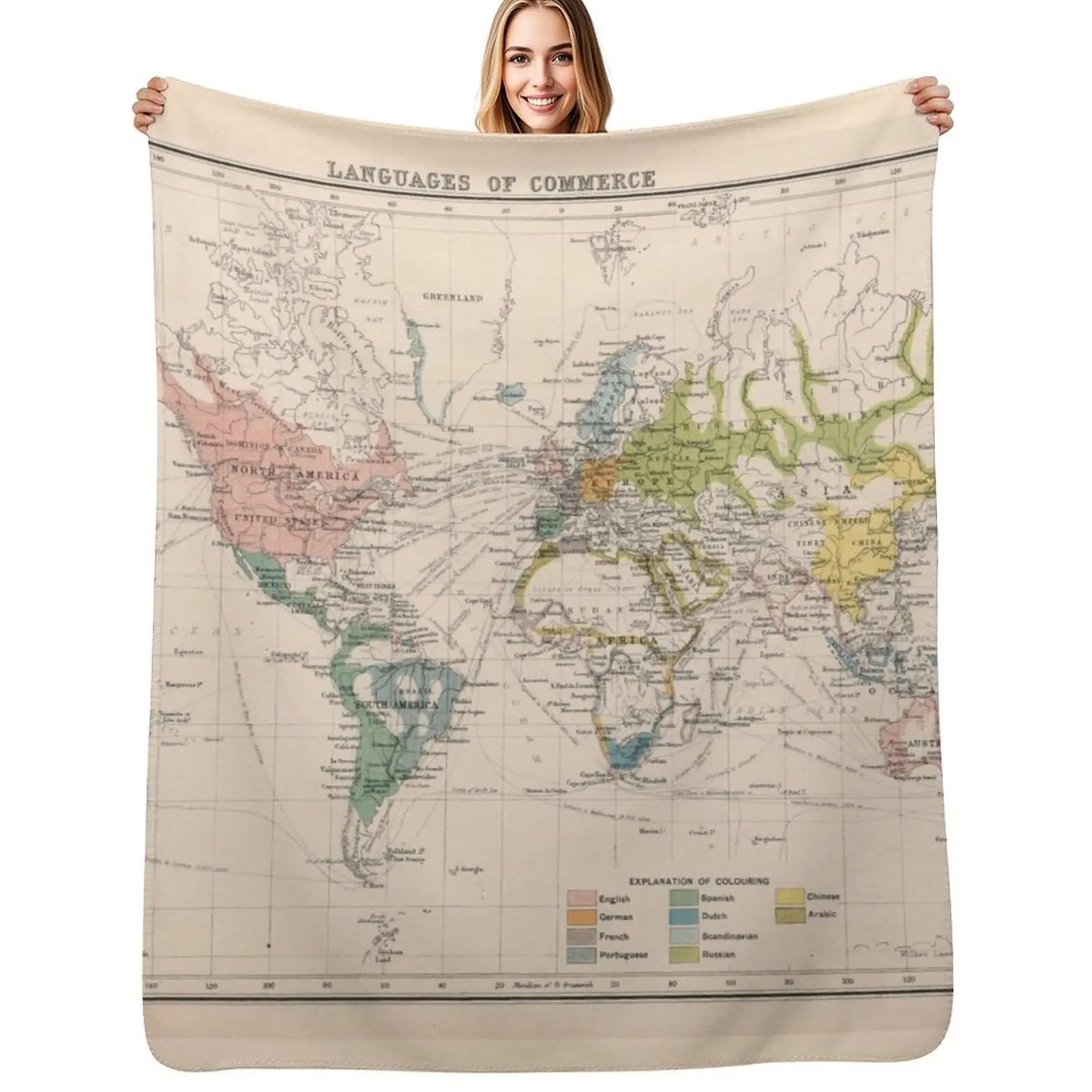 

Old World Language Map (1907) Vintage Global Linguistic Atlas Throw Blanket Cozy Warm Blanket for Bed Room Decor