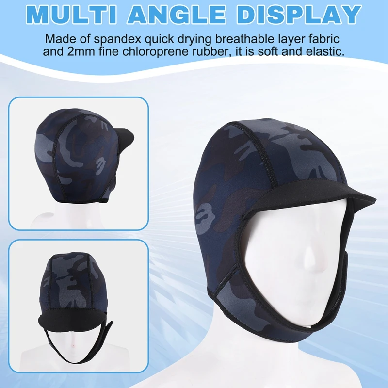 Picture 7: 2MM Neoprene Surf Beanie Swim Cap With Chin Strap Adjustable Quick-Drying Diving Cap For Swimming Surfing