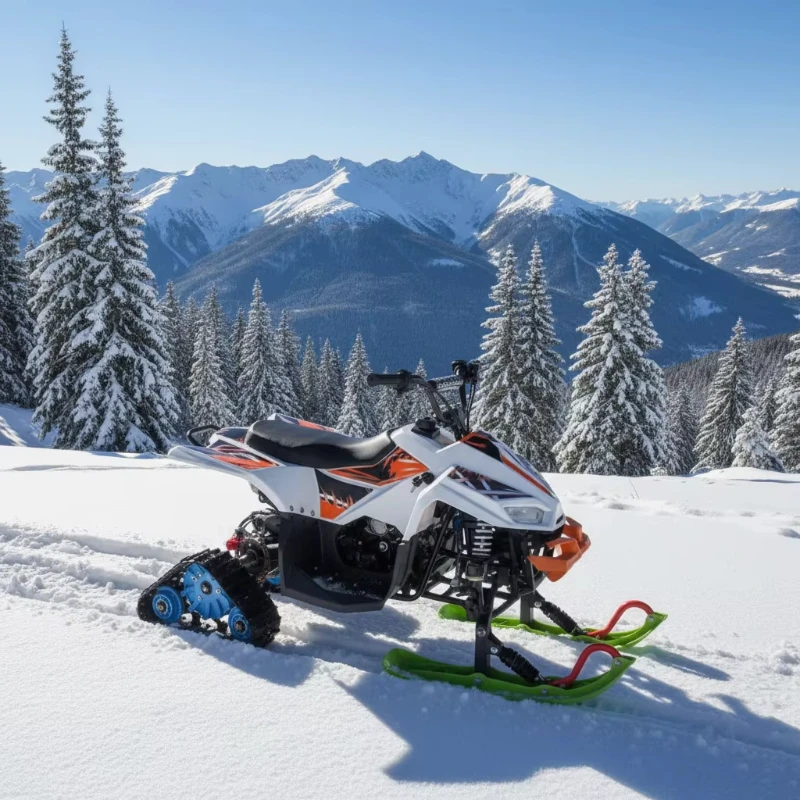 All-terrain snowmobile with powerful 500cc engine and streamlined design
