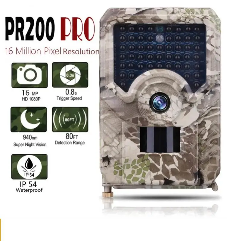 PR200 PRO 16MP 1080P Waterproof Hunting Camera IP56 Wildlife Trail Camera Night Vision Photo Trap Infrared Thermal Imager