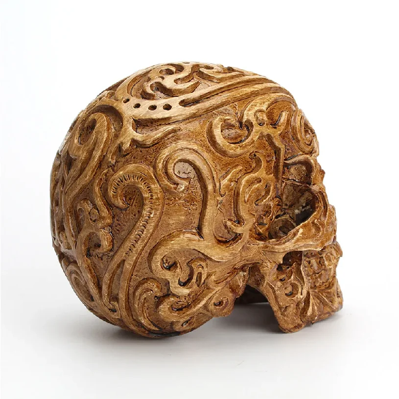 1Pcs Carved Skull Head Resin Decor Fire Resistant Corrosion Resistant Gothic Halloween Party Home Brown Skull Decor view 6