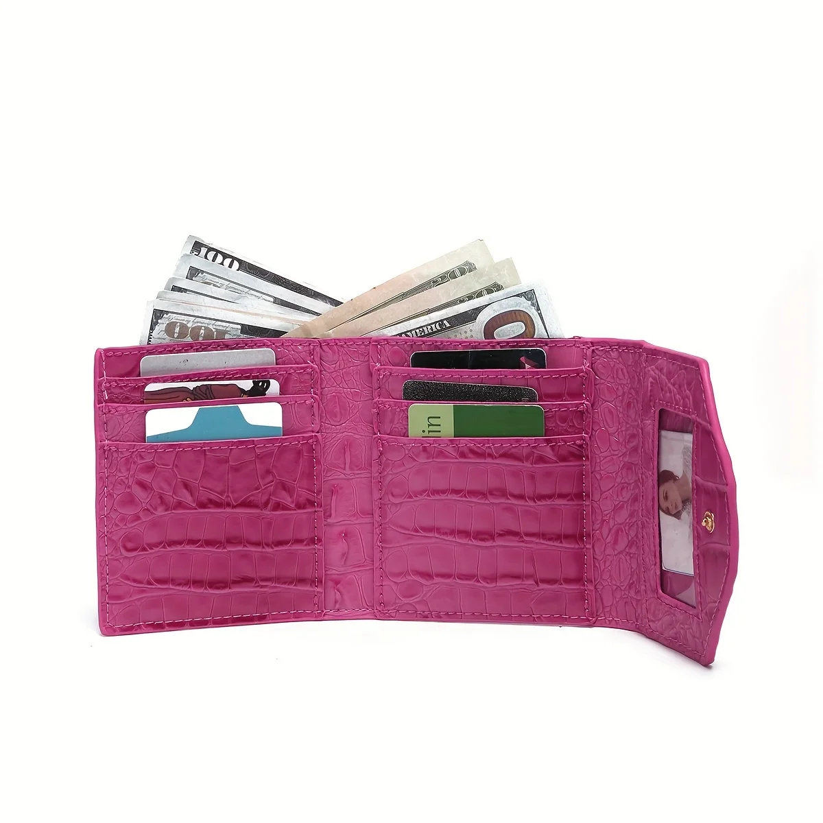 Solid Color Crocodile Pattern Coin Purse, Classic Clutch Credit Card Holder, Women's Textured Trifold Wallet