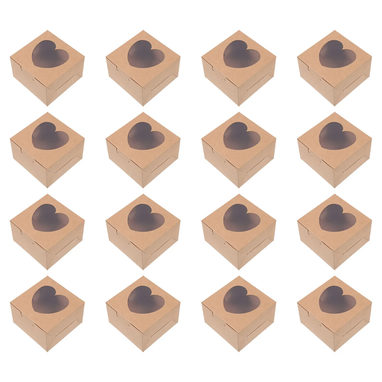 

20Pcs Delicate Cake Packaging Boxes Transparent PVC Windows Easy Assemble Light Brown Gift Boxes Square Paper Box