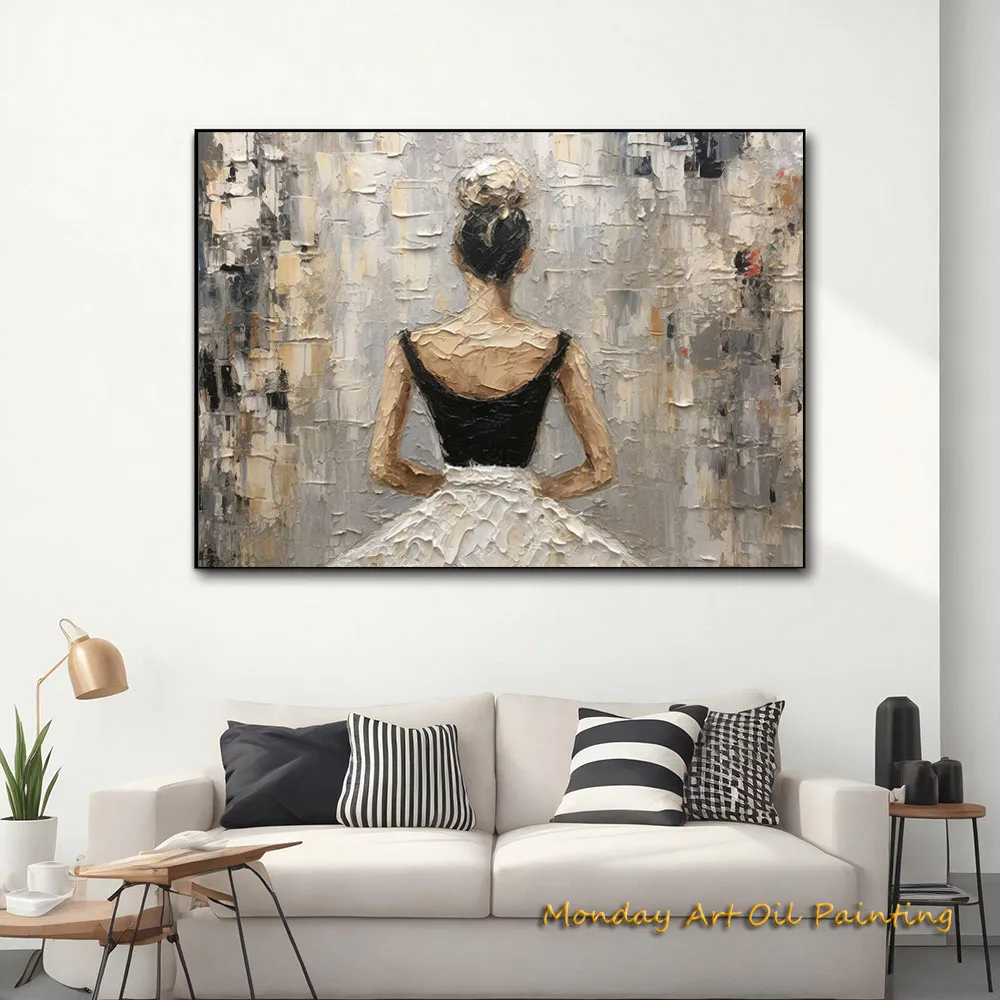 

100% Hand Painted Ballerina Colorful Dress Textured Acrylic Abstract Oil Painting Wall Decor Living Room Fedex Shipping Cost