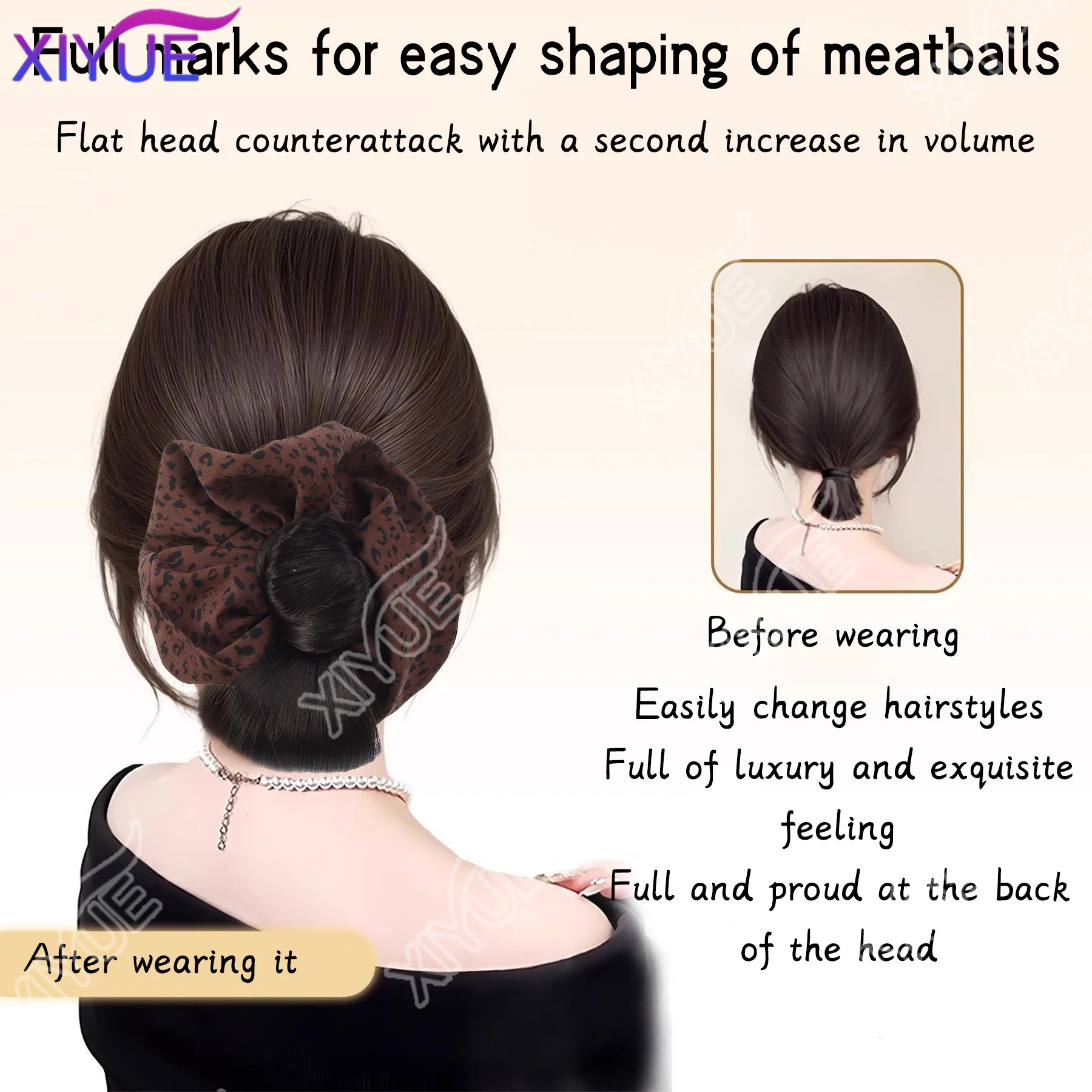 Synthetic wig grab clip female low tie wig bag fluffy back of the head bud wig ring Leopard print gripper Claw Clip Horsetail