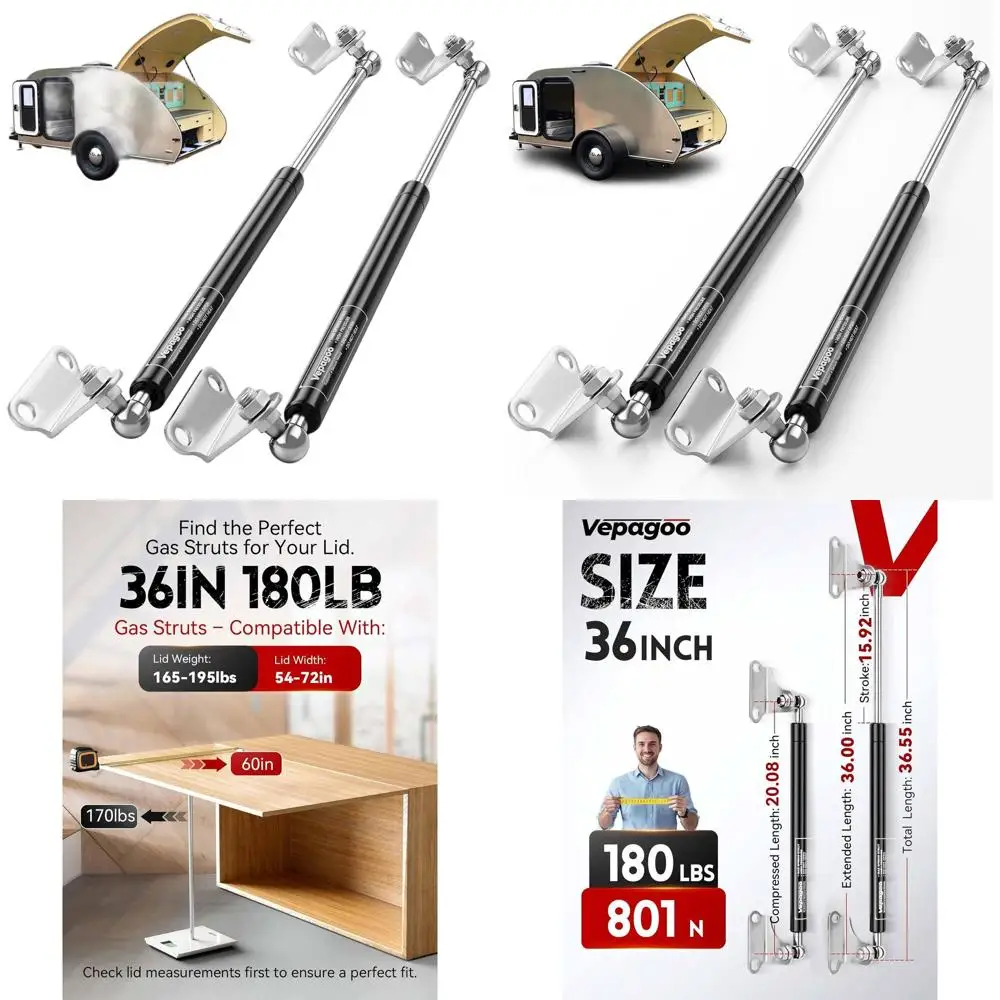 

Пара сверхмощных газовых стоек 36 для опоры крышки автофургона, вместимость 180 фунтов, с кронштейнами