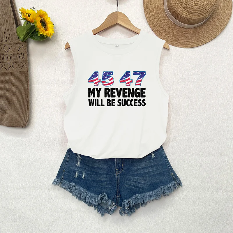 Women's Summer Trump Girl Casual Loose Printed Round Neck Sleeveless Tank Top 45 47 Trump 2024 T-shirt Womens