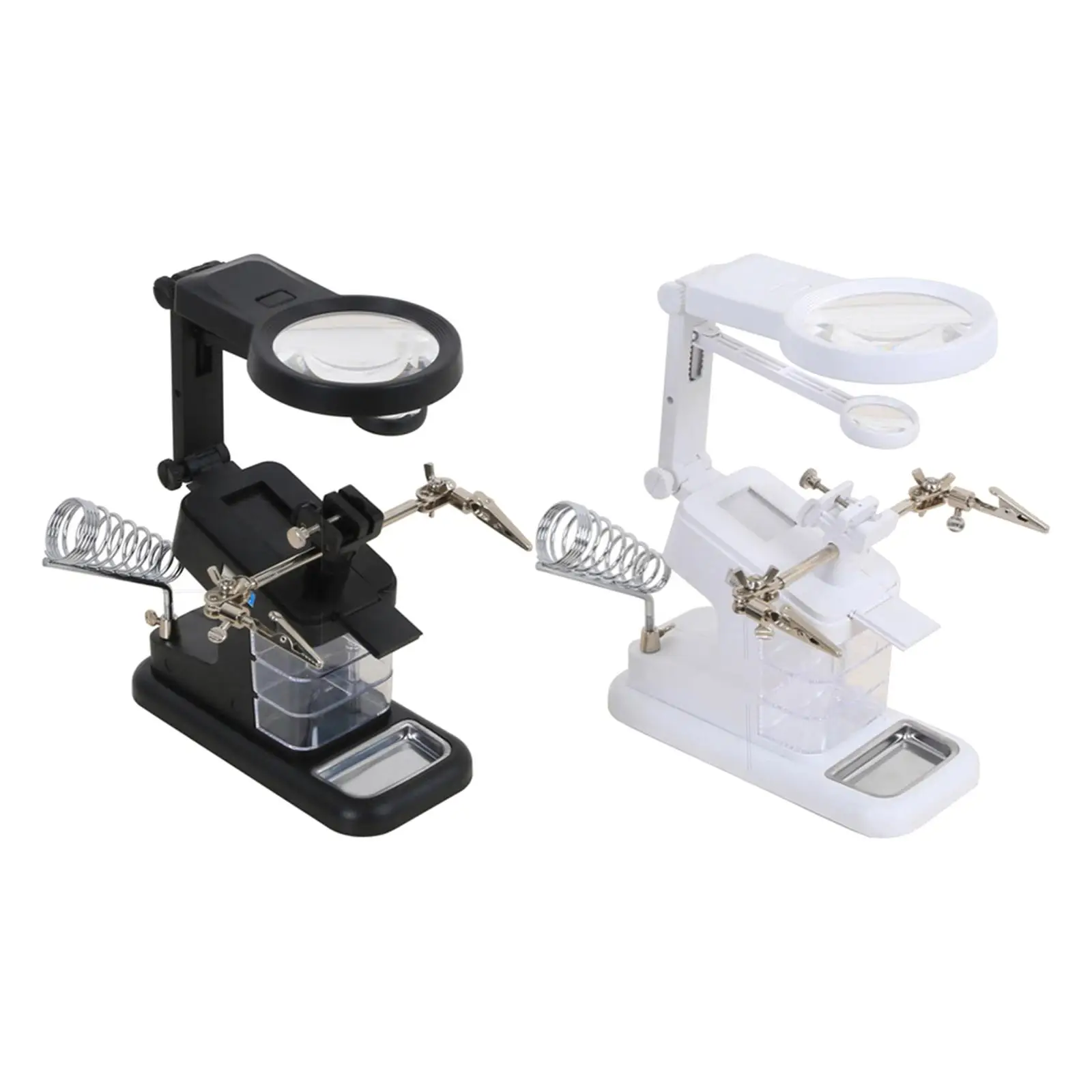 Magnifier Stand with Clip Clamp Base Adjustable Bench Magnifying Station for Crafts Painting Miniature Soldering Hobby Carving