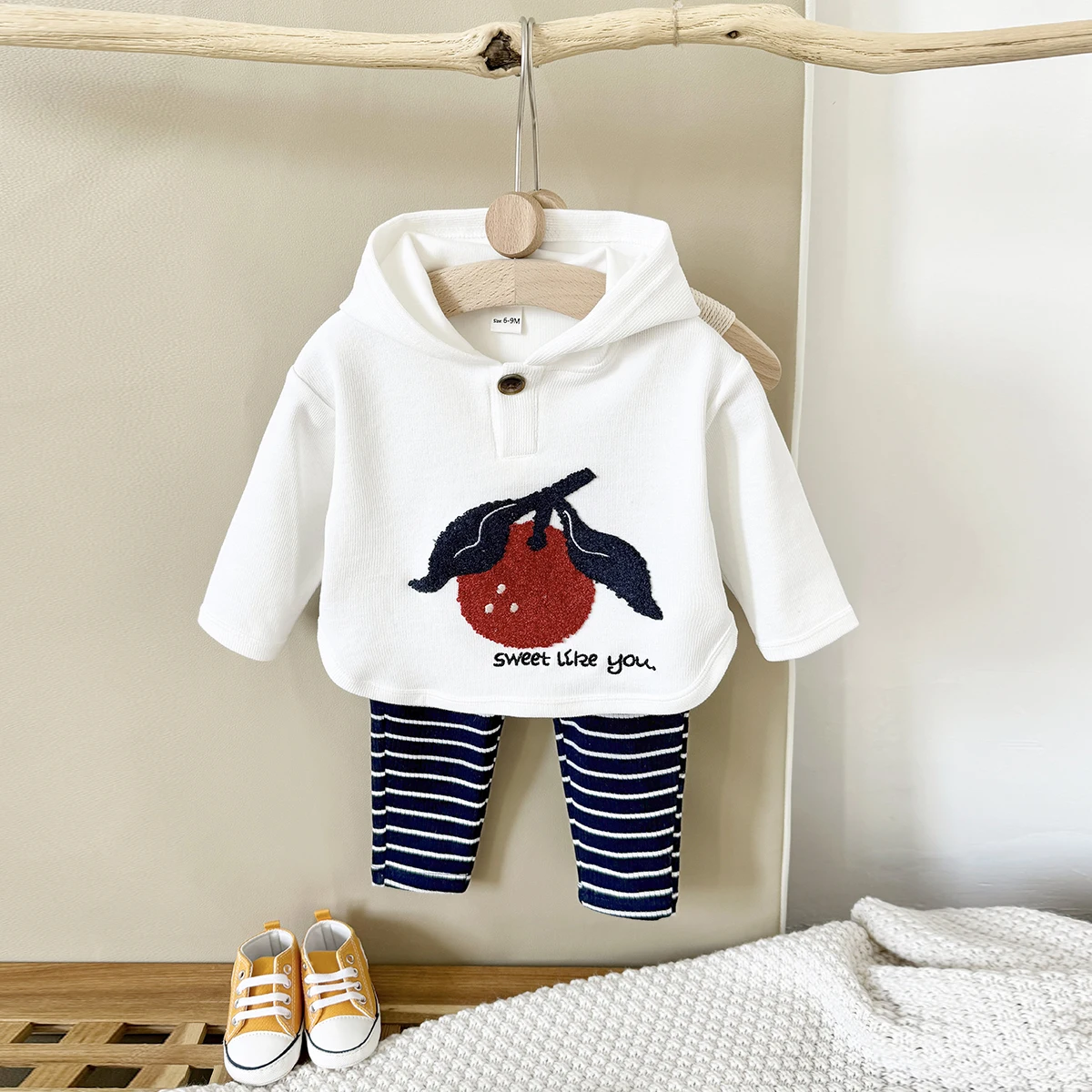 New Baby Boy Clothes 2Pcs Autumn Winter Hooded Long Sleeve Top Pants Cartoon Fruits Toddler Outfit Kids Newborn Clothing Sets