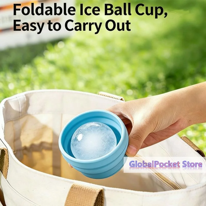 2026New Portable Foldable Ice Ball Cup With Built-in Straw Food-Grade Silicone Ice Maker Mold Summer Outdoor Travel Tumbler