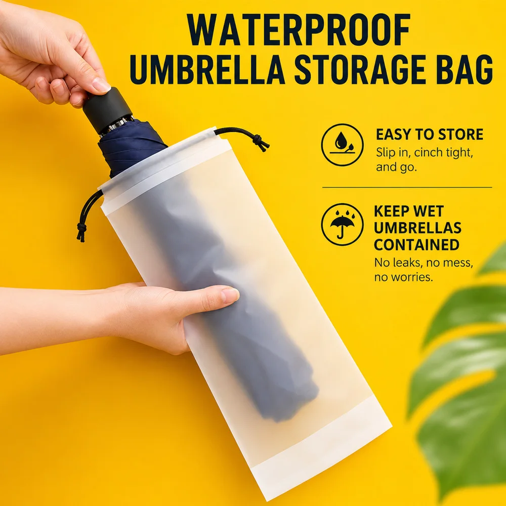 Waterproof Umbrella Storage Bag Translucent Drawstring Pouch Portable Cover For Wet Folding Umbrellas Travel Organizer Case