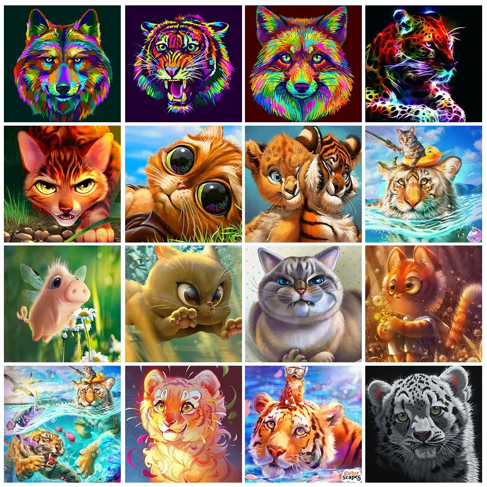 Animals 5D Diamond Painting Kits Tiger Cat Diamond Mosaic Cute Animals Rhinestone Embroidery DIY Home Decor Child Gifts