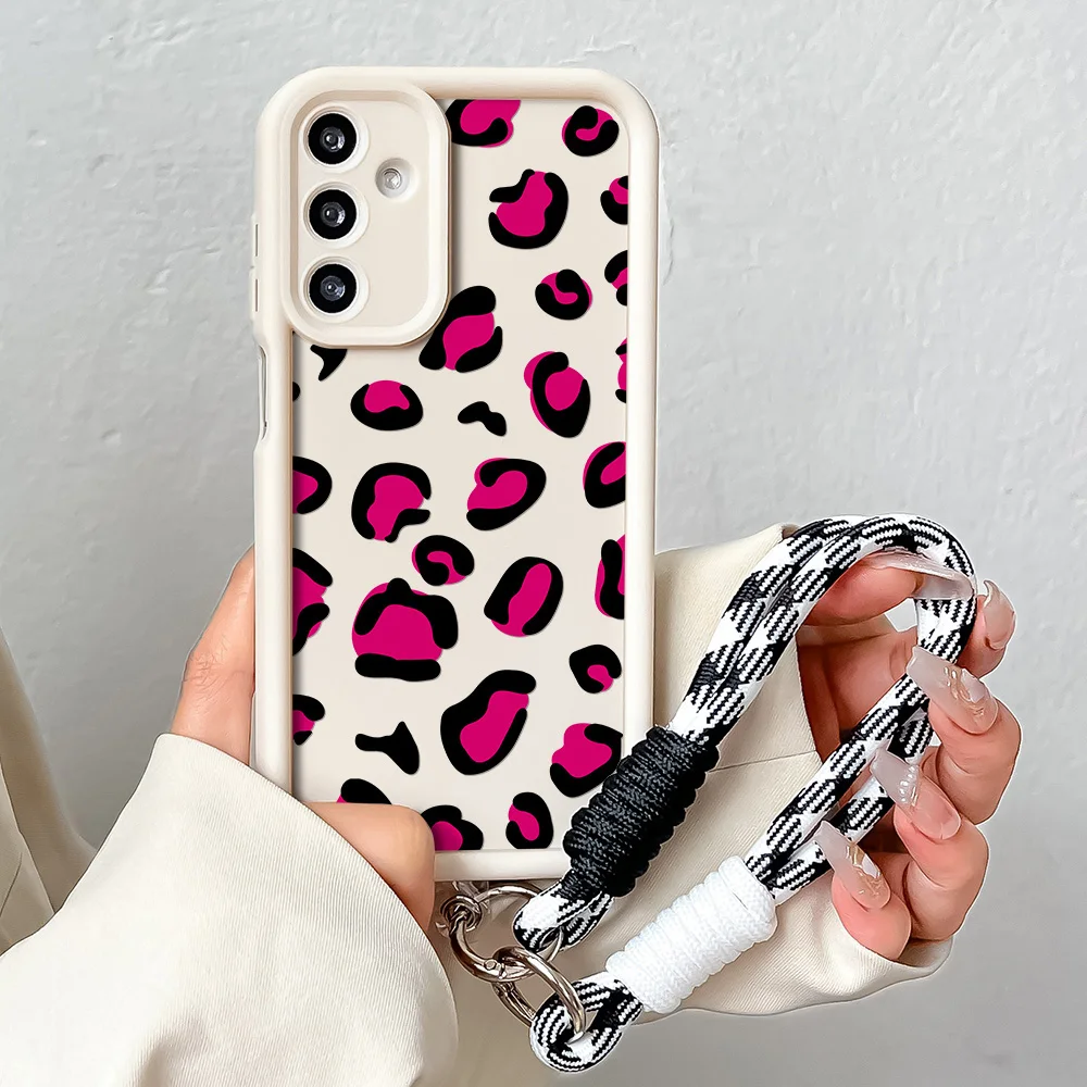 Lanyard Case For Samsung A55 35 54 15 34 25 24 73 53 33 23 71 51 72 52 22 14 56 36 26 16 32 13 Leopard Print Wrist Chain Cover