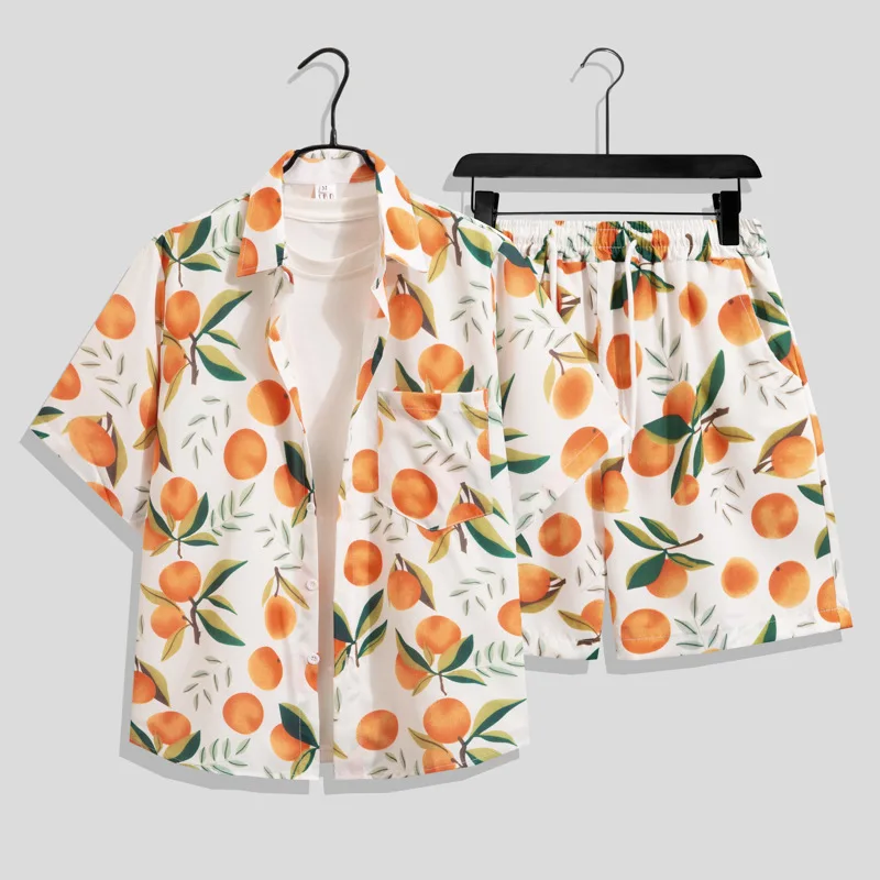Summer Men's Hawaiian Beach Vacation Casual Suit Plus Size Loose Quick Drying Short Sleeve Floral Shirt Shorts Two Piece Set