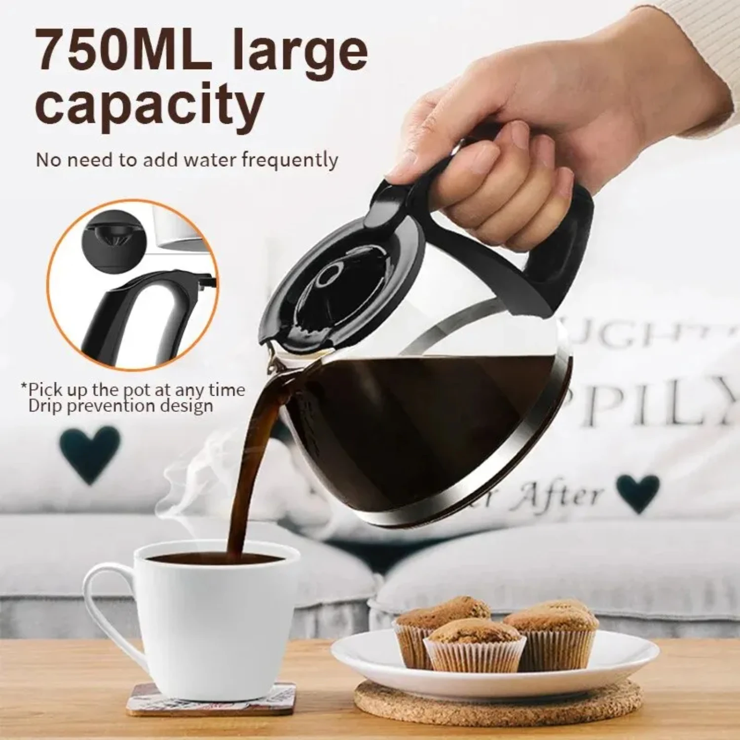 NEW Stylish Black Coffee Maker Machine for Home or Office Use - With Keep Warm Glass Carafe and Easy One Button Operation to Bre