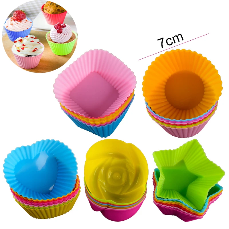 7pcs/Set Silicone Cake Mold Muffin Cupcake Reusable DIY Kitchen Cooking Tools Kids Birthday Baby Shower Wedding Party Decoration