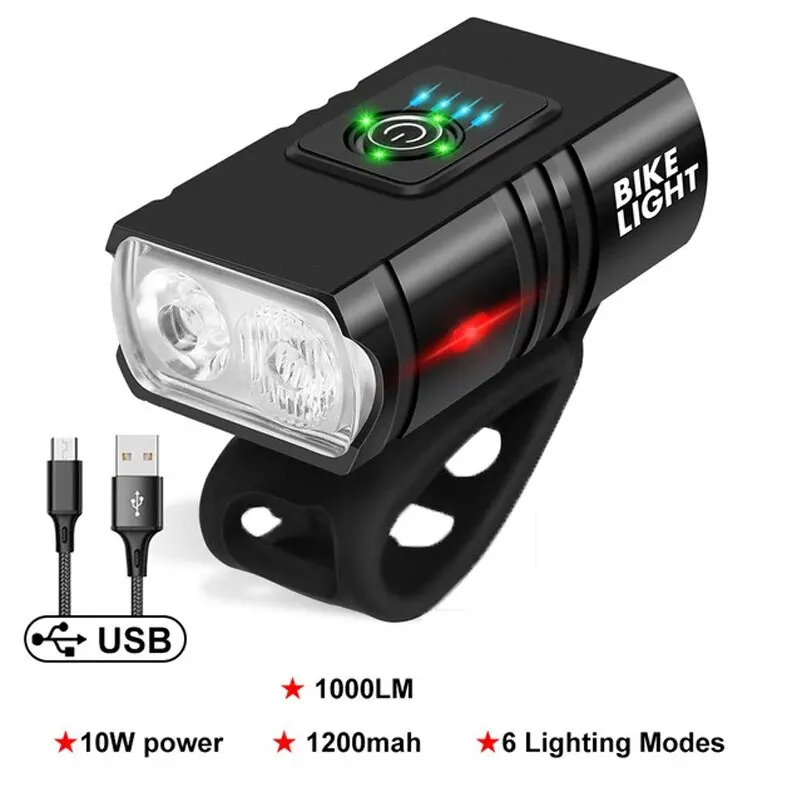 1000LM Bike Light Headlight T6 Bicycle Flashlight LED USB Rechargeable Torch Cycling Front Lamp High Beam Accessories