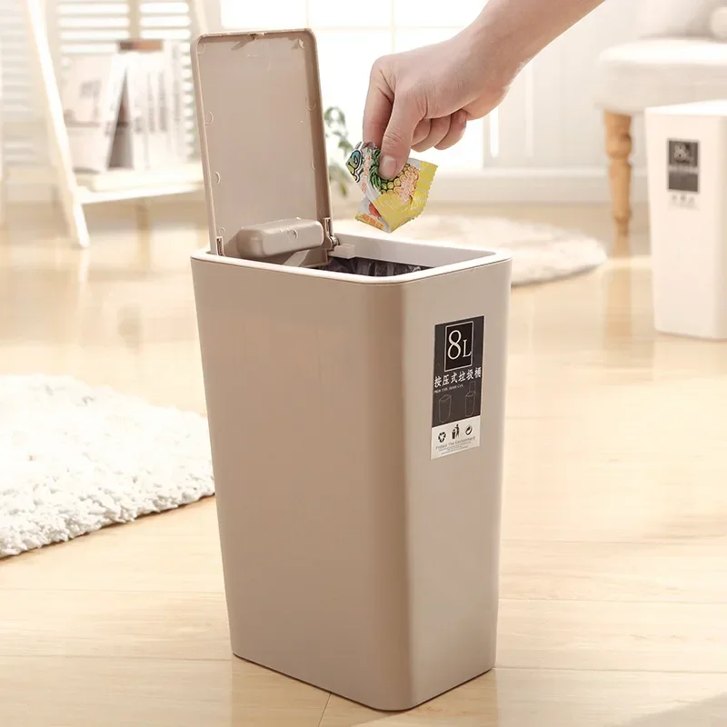 Press Waste Bin with Lid Kitchen Big Storage Food Trash Can Home Recycling Bins Bathroom Trash Can Basket Food Grade Garbage