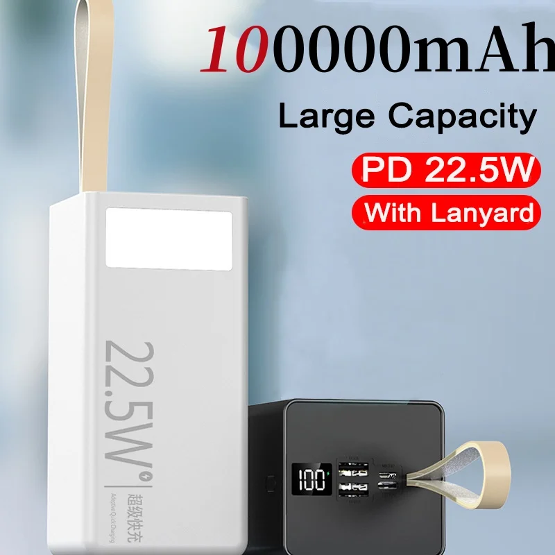 

100000mAh Portable Ultra-large Capacity Power Bank Fast Charging PD22.5W Powerbank Battery Charger For iPhone Samsung Huawei