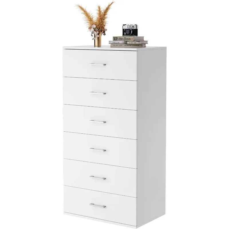 6 Drawer Dresser White Dresser, 23.6L x 17.7W x 46.9H Inches Chest of Drawers with 6-Layer Modern Floor Storage Cabinet