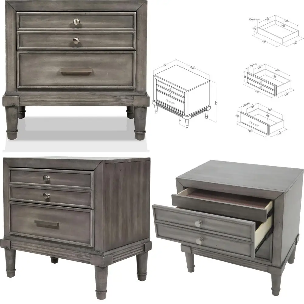 منضدة من الخشب الصلب باللون الرمادي ذات 3 أدراج، طراز كارتاجينا، أثاث غرفة نوم حديثة، حل تخزين واسع #1