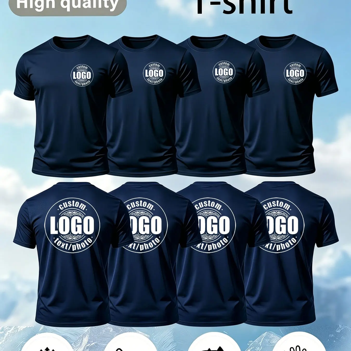 4 PCS Customized Lightweight Breathable Round-Neck T-Shirts Set - Versatile Casual to Formal Wear - Essential Clothing Collectio