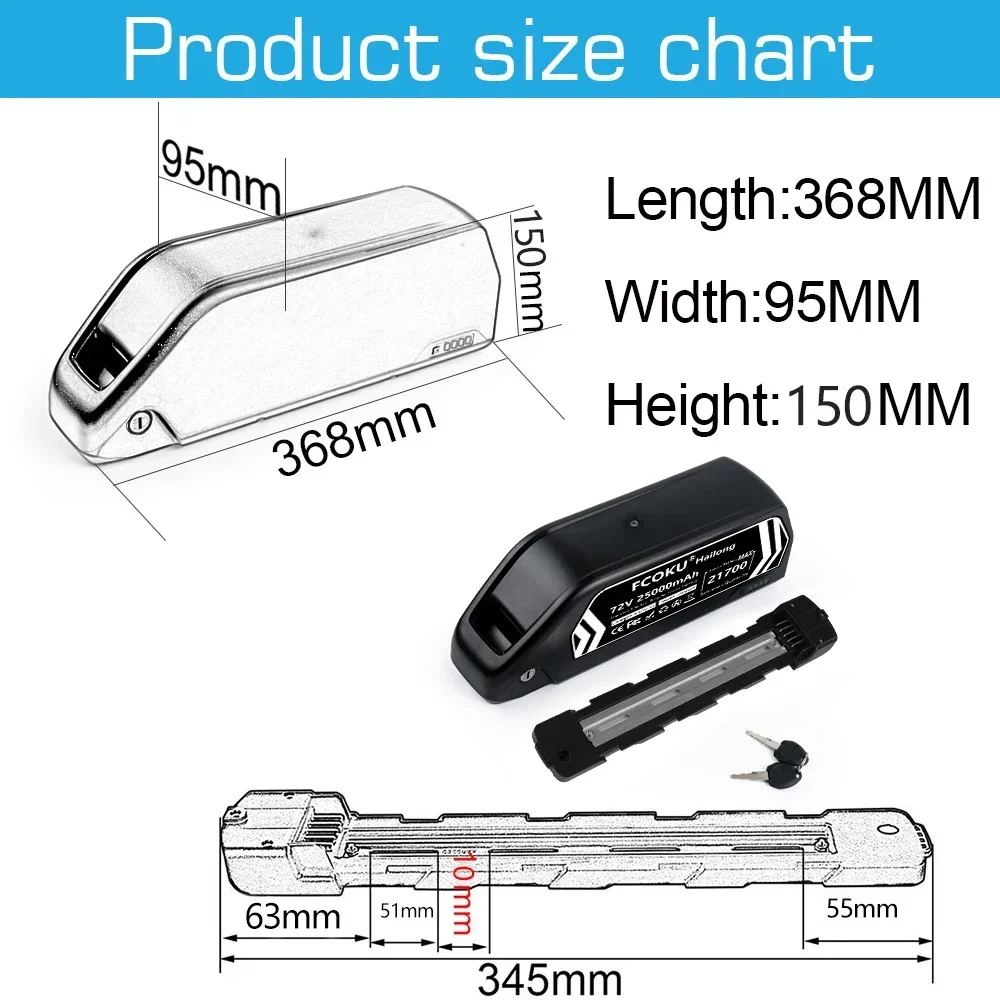 Hailong 72V 25Ah High Capacity E-Bike Battery 21700 Cells for 1500W-3000W Electric Mountain Bicycle + Charger