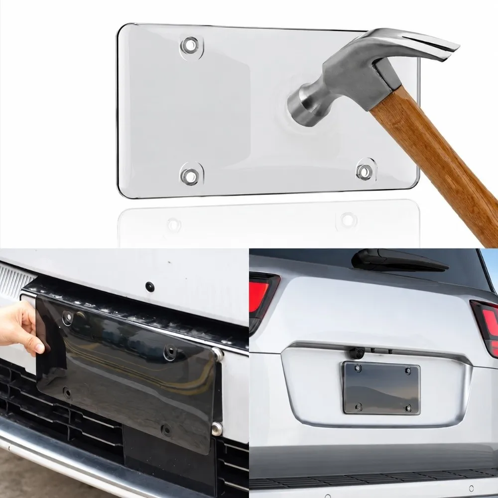 Clear Car License Plate Cover ABS Smoked Black Protector Cover Waterproof With Mount Screws Registration Plate Holder