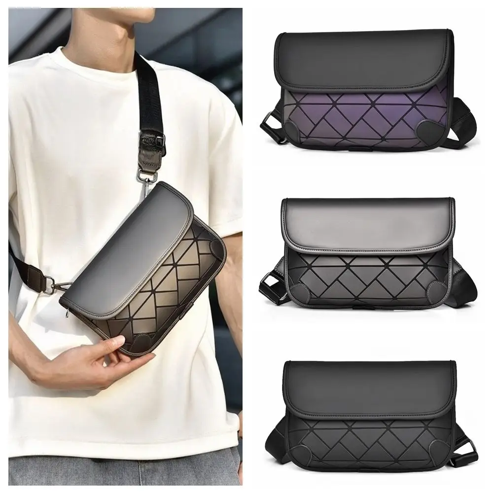 

Simple PU Grid Shoulder Bag Waterproof Colorful Men Crossbody Bag Multi-function Large Capacity Men Chest Bag Storage