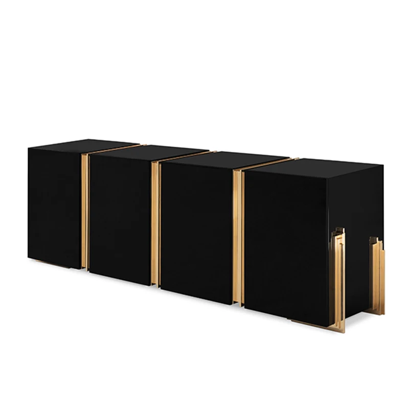 

Italian Minimalist Walnut Dining Side Storage Cabinet High-End Villa Hotel Brass Storage Cabinet Porch Case