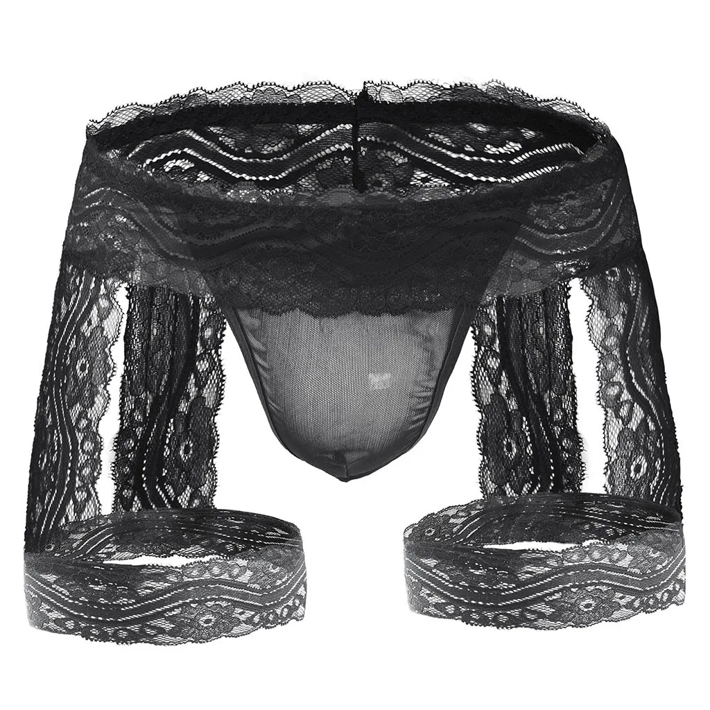 

Erotic Garter Belt Thong Men Lace Open Crotch Suspender Underwear Pouch Open Back Erotic Lingerie Crotchless Couple Play Panties