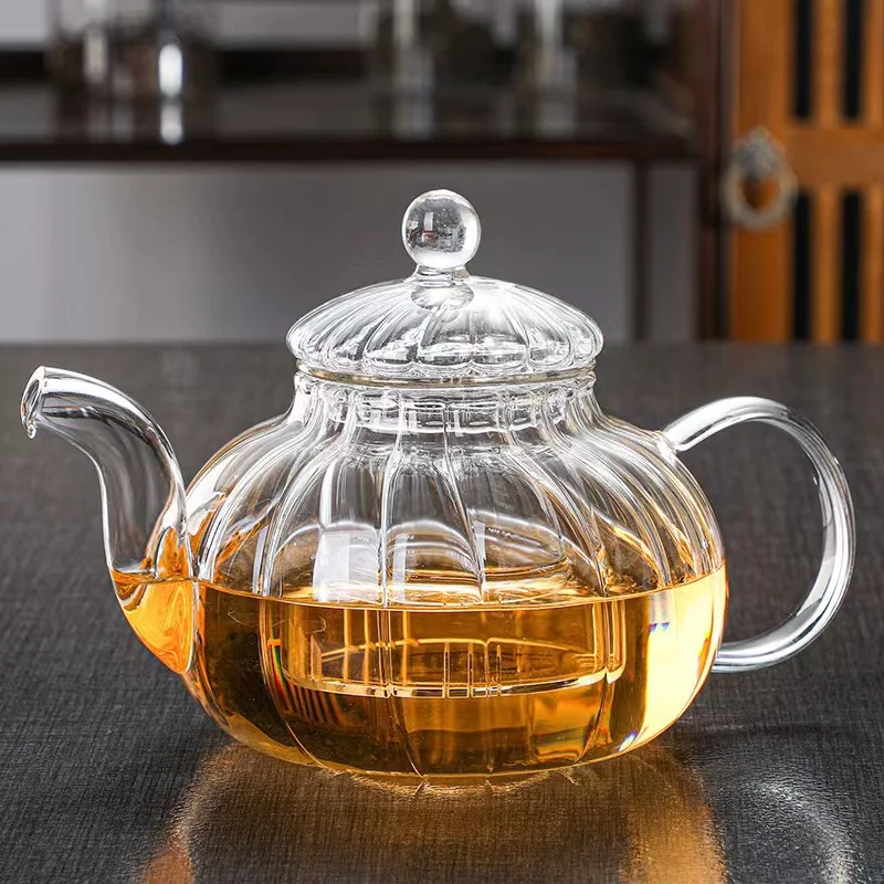 600ml Striped Pumpkin Shape Flower Teapot Fire Resistant Glass Jug for Tea Teapot With Infuser Pu Erh Gaiwan Japanese Tea Pot