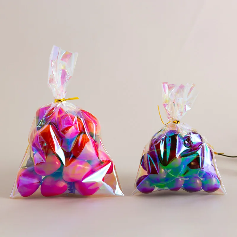 50pcs Iridescent film gift bag with twist ties - Rainbow Laser jewelry bags, Perfect for Biscuits & Candy packing