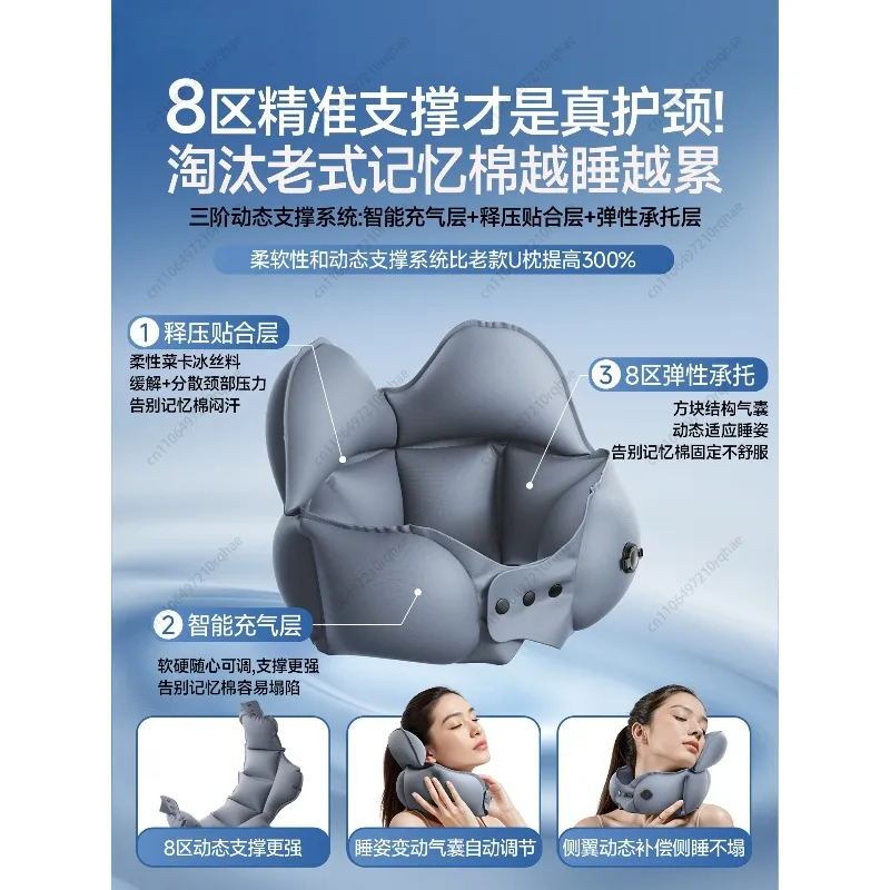 

Inflatable U-Shape Neck Pillow for Airplane Travel, Hands-Free Inflatable Pillow for Aircraft Sleeping, Portable Travel Pillow