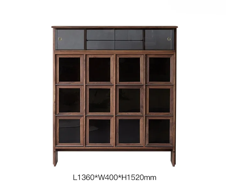 Solid Wood Display Cabinet Retro Black Walnut Wine Cabinet Living Room Storage Cabinet Simple