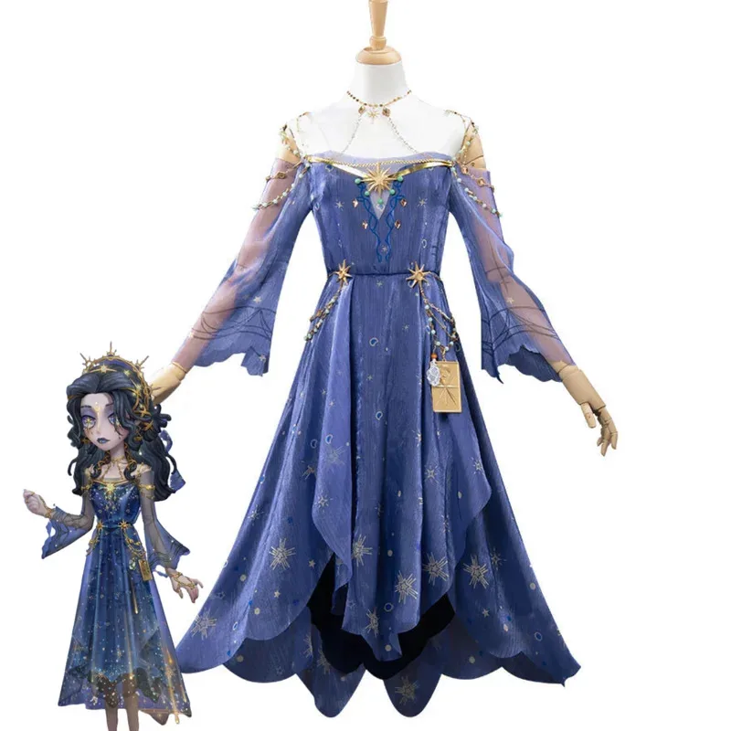 Juego Identity VAda Mesmer psicólogo disfraz Cosplay vestido de noche púrpura gafas de corona mujer Sexy carnaval traje de Navidad 5 pies