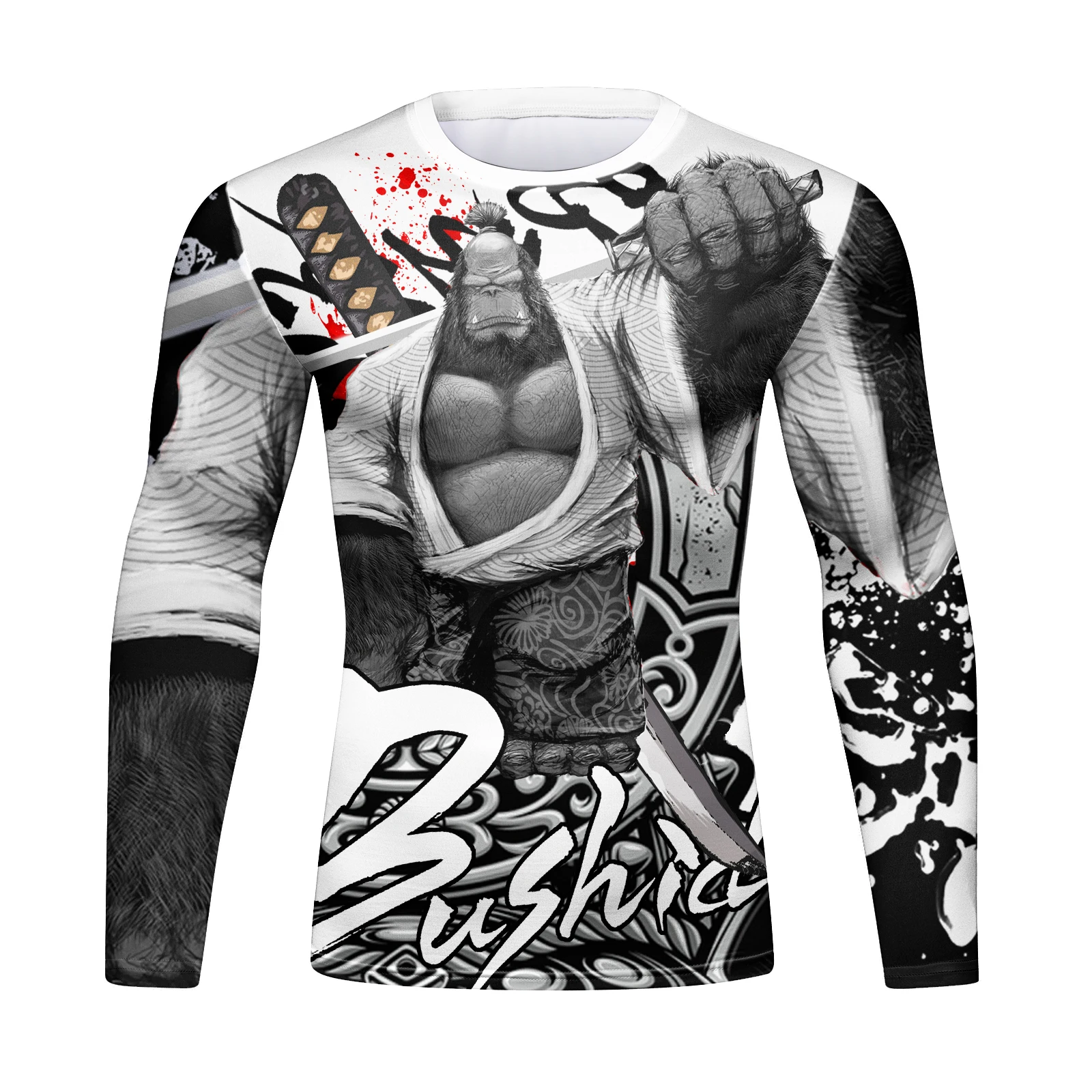 OEM Custom Printing Pattern 4pcs/Sets Rashguard Suits For Adult Male Muay Thai Brazilian Jiu Jitsu Tattoo Long Sleeve Shirt+Pant
