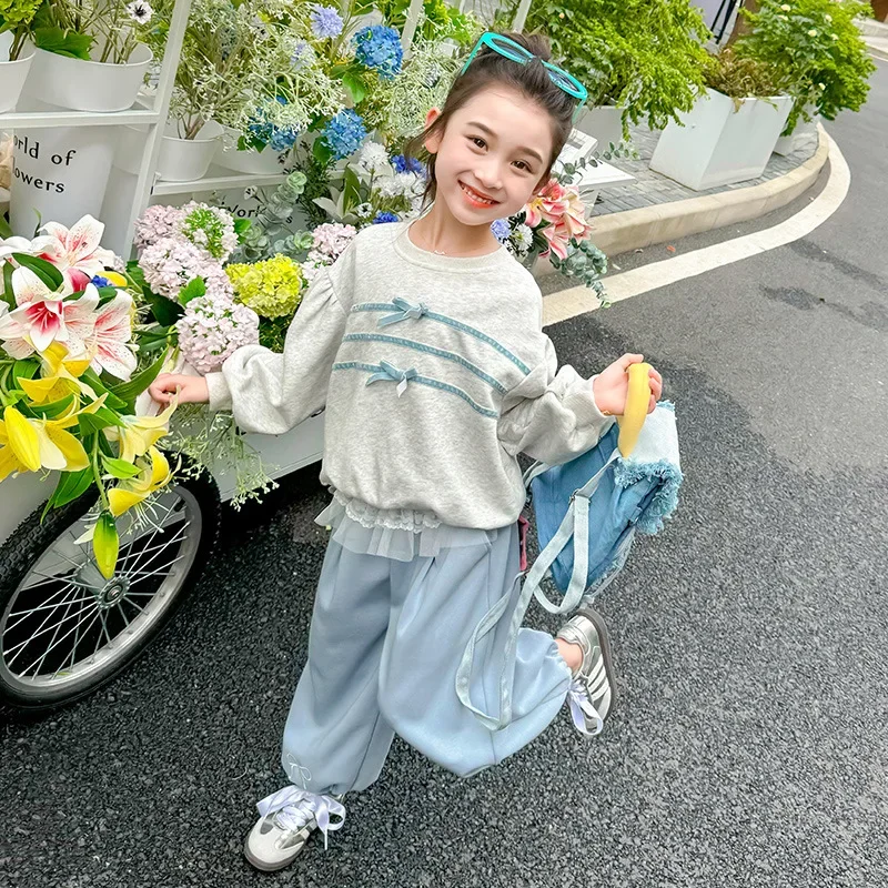 Baby Girl Clothes Suit Spring and Autumn Set 2024 New Style Loose Hoodie Children Lace Patchwork Shorts Two-piece Set