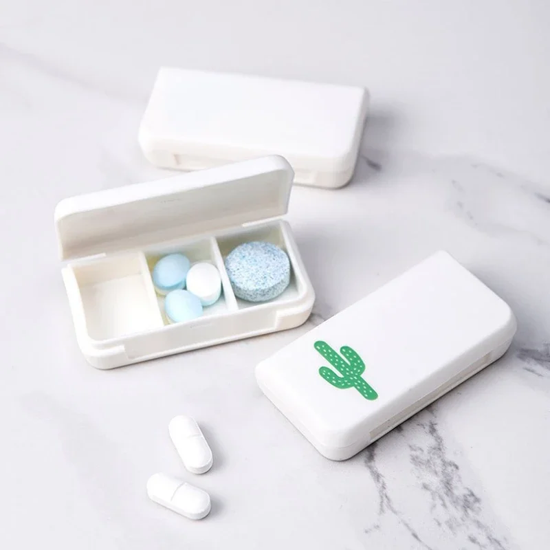 Mini Organizer Case 3 Grids Pill Box Tablet Cactus Leaf Pill Case Dispenser Medicine Boxes Dispensing Medical Kit