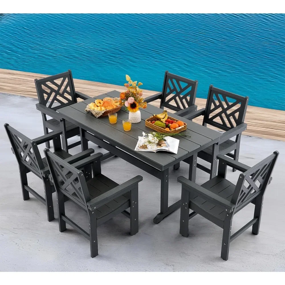 

HDPE Outdoor Dining Patio Dining Furniture Set with Umberlla Hole, Weather Resistent Outdoor Table and Chairs